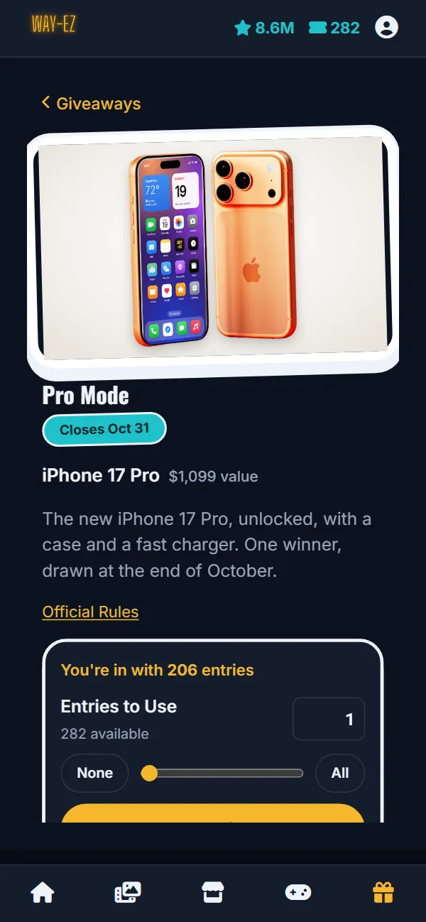 A giveaway in the app