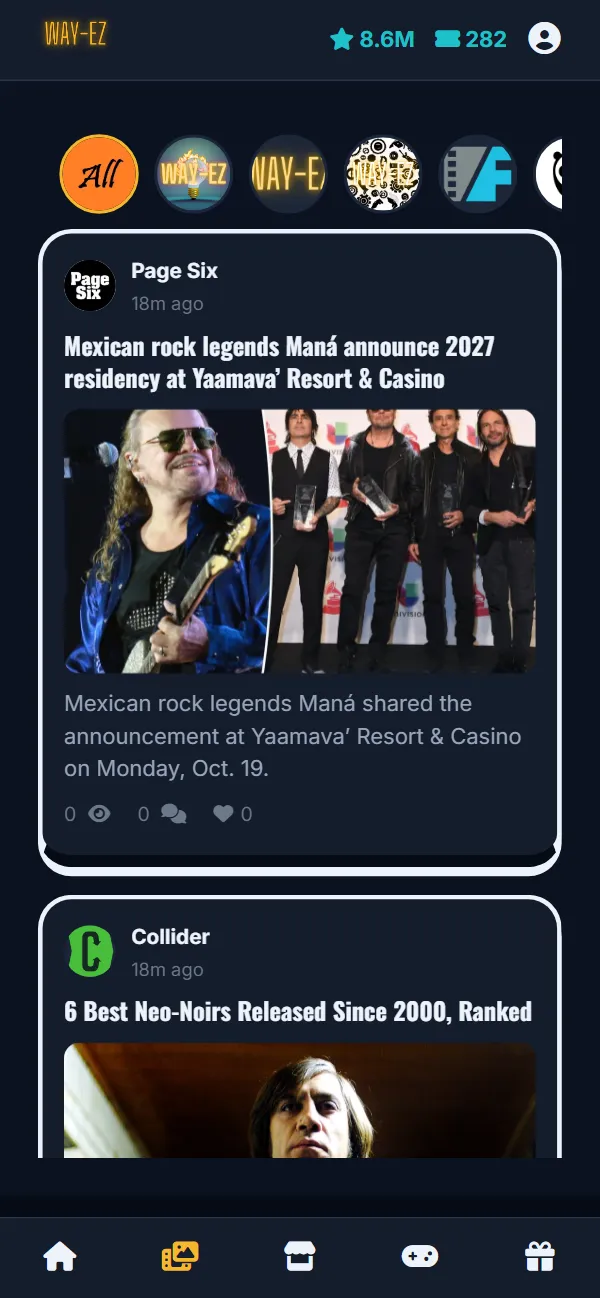 The same streams in the app