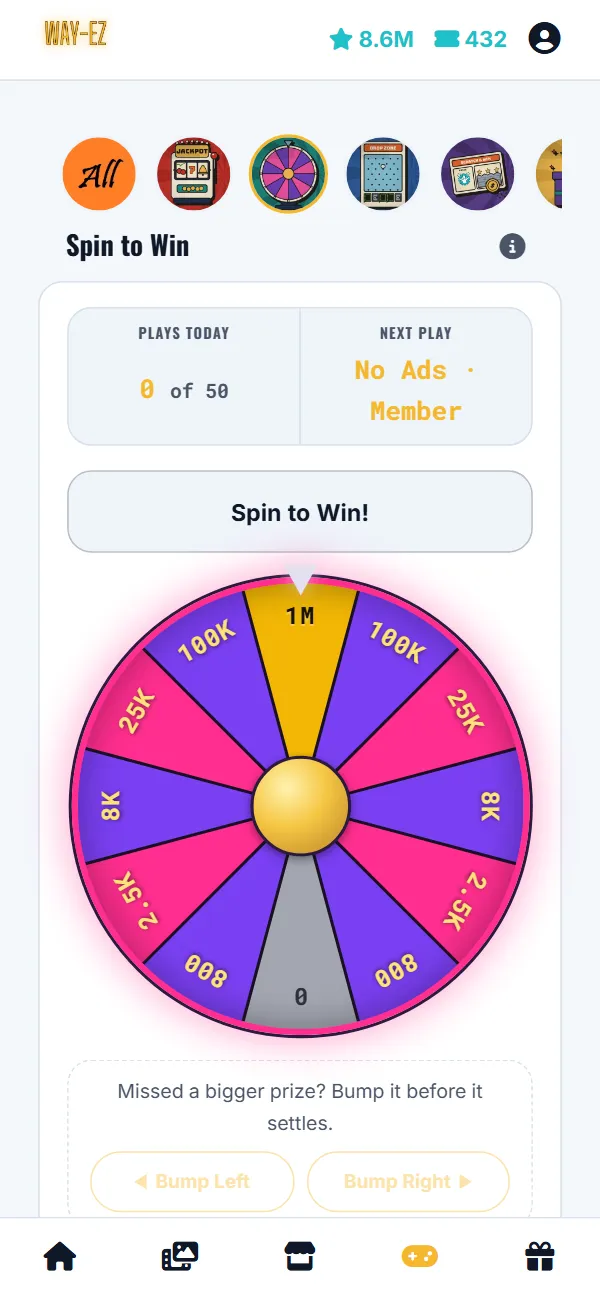 WAY-EZ in the app: the Spin to Win wheel