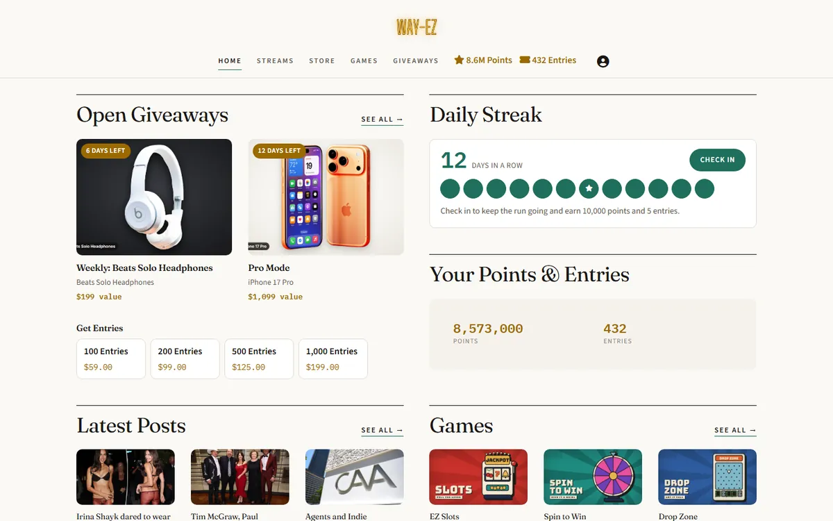The Atrium theme on a creator's home page