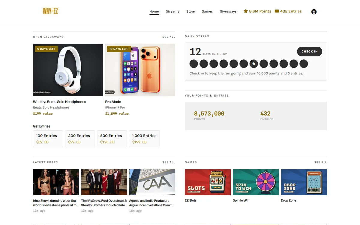 The Slate theme on a creator's home page