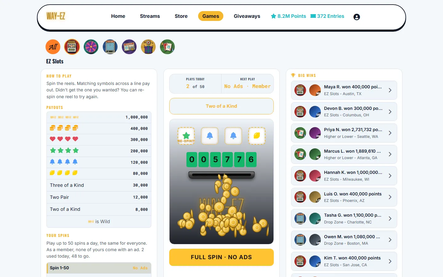WAY-EZ's website: Slots