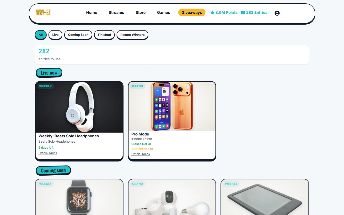 WAY-EZ's website: the giveaways